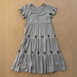 Madewell Embroidered Flutter Sleeve Tiered Dress